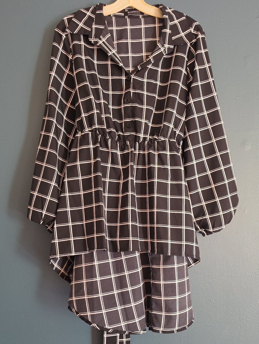 Plaid Button-Front Women's Top - Black/White